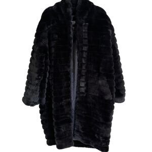 Victoria’s Secret Fashion Show Sport Black Faux Fur Long Coat Jacket Size Medium